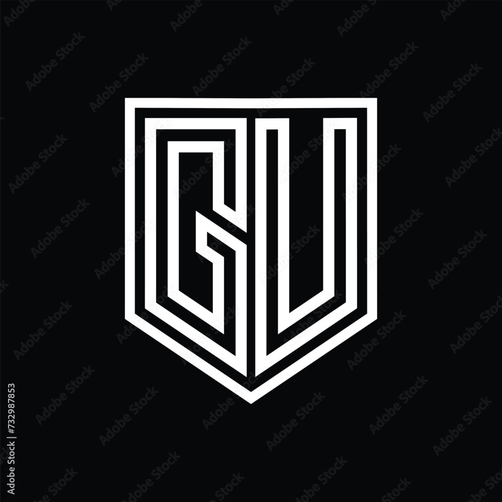 GU Letter Logo monogram shield geometric line inside shield isolated style design GU Letter Logo monogram shield geometric line inside shield isolated style design