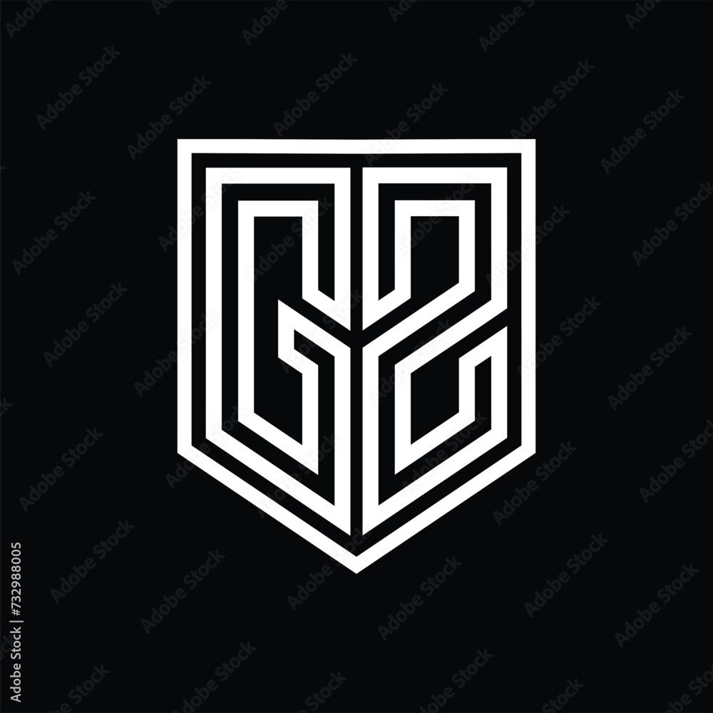 GZ Letter Logo monogram shield geometric line inside shield isolated style design GZ Letter Logo monogram shield geometric line inside shield isolated style design