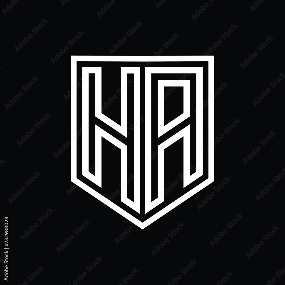 HA Letter Logo monogram shield geometric line inside shield isolated style design HA Letter Logo monogram shield geometric line inside shield isolated style design