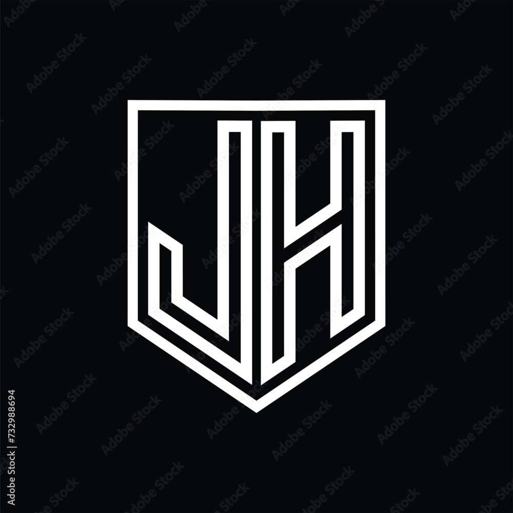 JH Letter Logo monogram shield geometric line inside shield isolated style design JH Letter Logo monogram shield geometric line inside shield isolated style design