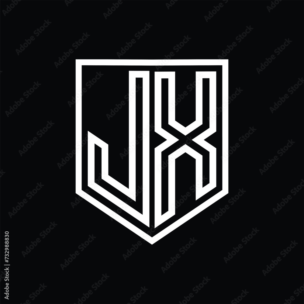 JX Letter Logo monogram shield geometric line inside shield isolated style design JX Letter Logo monogram shield geometric line inside shield isolated style design