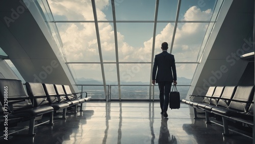 Businessman waiting to board flight at airport