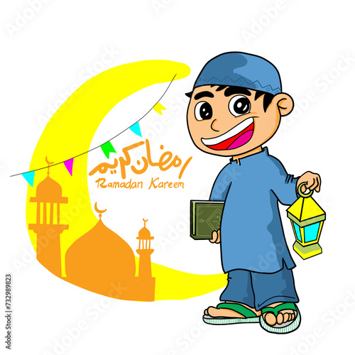 Peacefull ramadhan karem and small boy moslem