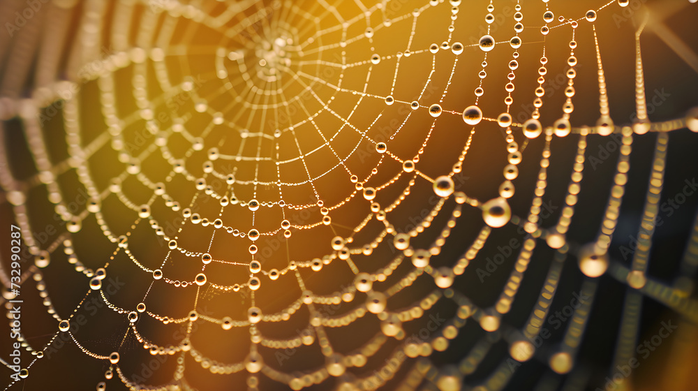 rain drops on a spider web - obrazy, fototapety, plakaty 