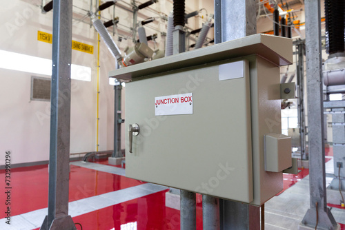 Electric control box or junction box of factory background.