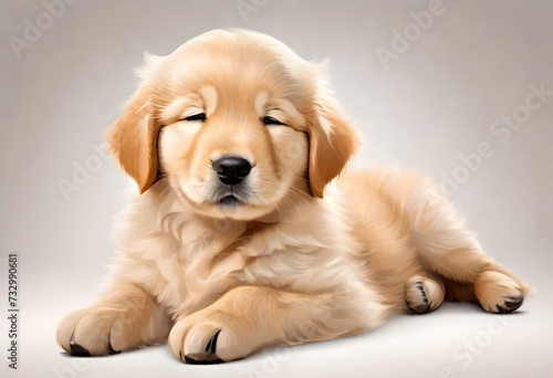 cute fluffy hairy sleeping golden retriever puppy isolated on transparent background
