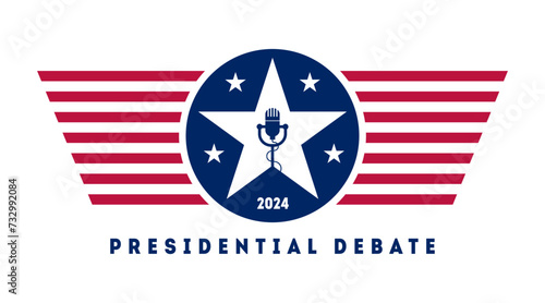Presidential debate on the eve of the US presidential election. A stylized microphone inside a star. 2024. photo