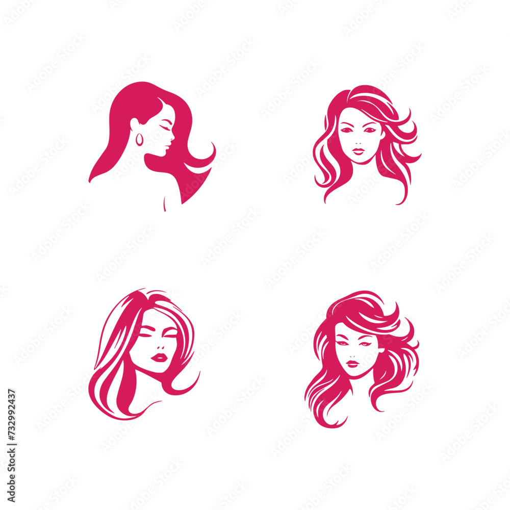 Girls logo icon set premium silhouettes design lady fashion concept