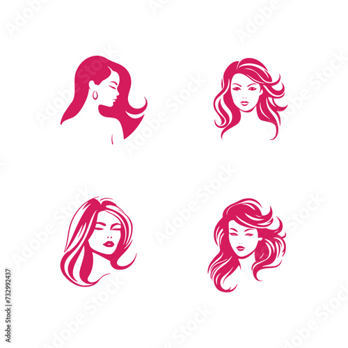 Girls logo icon set premium silhouettes design lady fashion concept