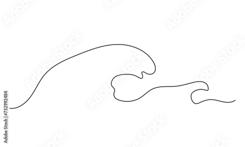 Big wave of one line. Contour, hand drwan silhouette. Vector
