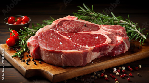 Raw beef steak on a cutting board