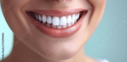 Close up of mouth of happy woman touching the corners of her mouth, Woman smiling while touching her flawless glowy skin with copy space for your advertisement, skincare.