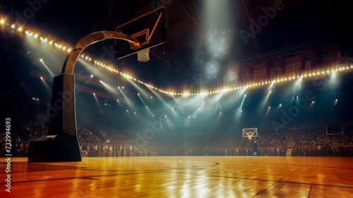 3D project of a basketball arena in the rays of spotlights, preparation for competitions, copied space for the concept