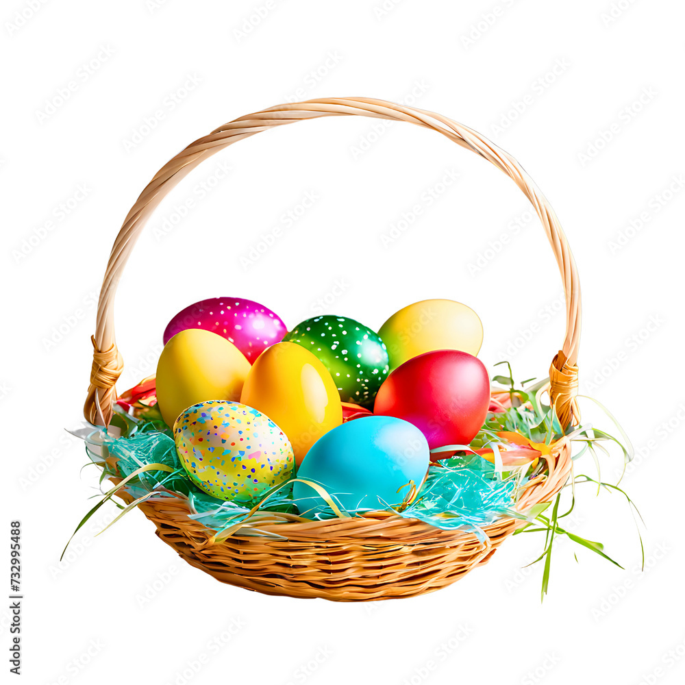 A pastel color and multi colored of Easter eggs on the basket