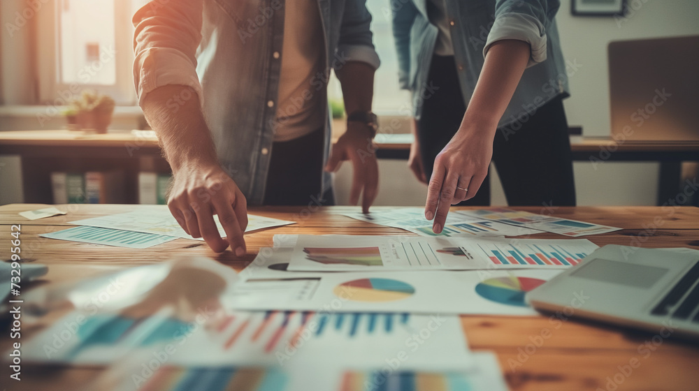 Business Team Analyzing Financial Charts on Table Business Team Analyzing Financial Charts on Table