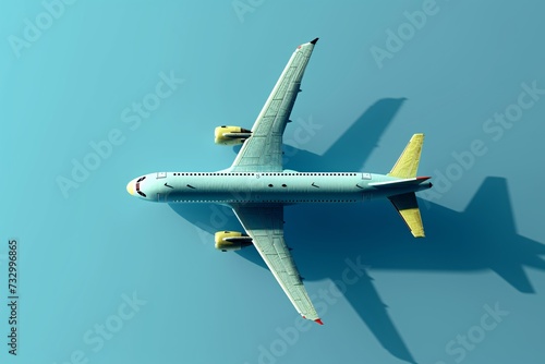 an airplane on a blue surface