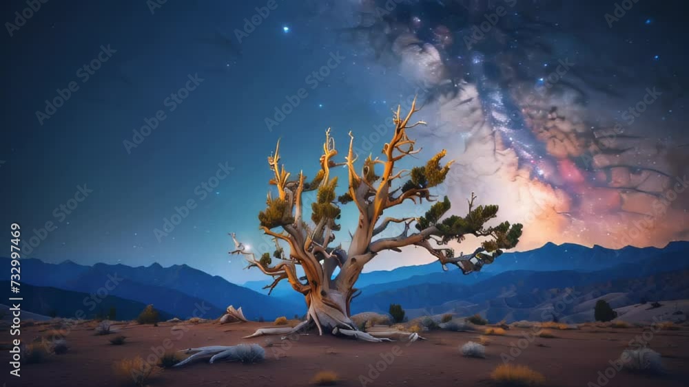 Desert Night Tree: A serene landscape with a lone tree standing proudly under the night sky, surrounded by the beauty of nature, mountains, and a touch of autumn, capturing the essence of a peaceful j Desert Night Tree: A serene landscape with a lone tree standing proudly under the night sky, surrounded by the beauty of nature, mountains, and a touch of autumn, capturing the essence of a peaceful j