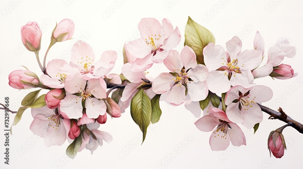 pink and white apple flowers on white background, generative ai, pink and white apple flowers on white background, generative ai,