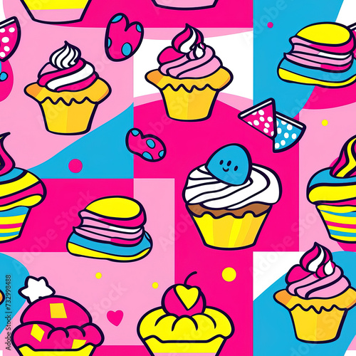 Pastry colorful cartoon repeat pattern - cool pop art artsy sweet design, repetitive tileble