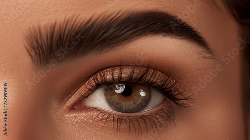 Macro Image of a Human Eye with Detailed Makeup and Full Eyelashes