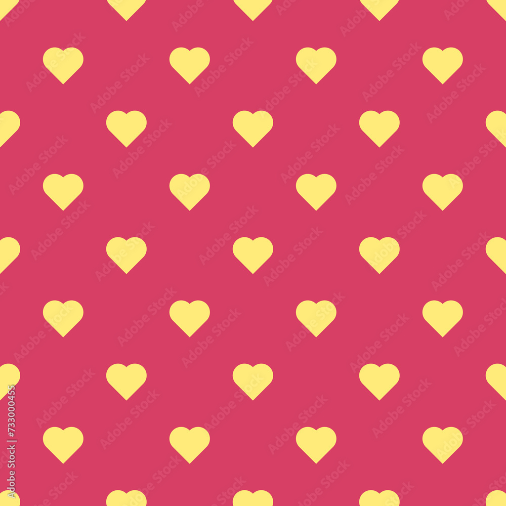 Seamless pattern of hearts. Yellow hearts on a pink background.