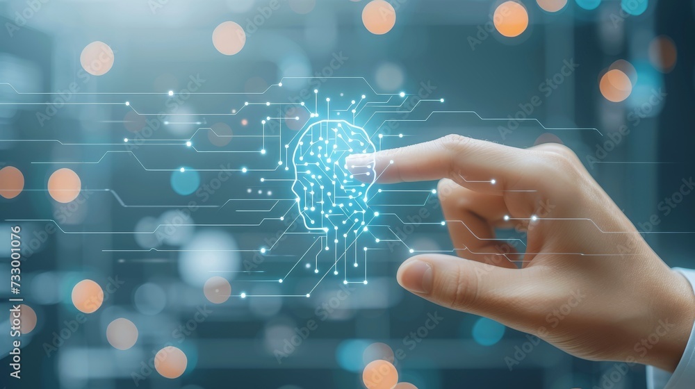Businessman finger touching digital data on space background Businessman finger touching digital data on space background