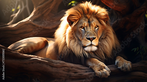 A lion resting in the shade.