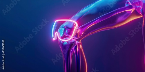 Radiographic Knee with Osteoarthritis, Panoramic Composition with Technology Colors and Neon Lighting, Glasses with Arm Joint for Lenses.