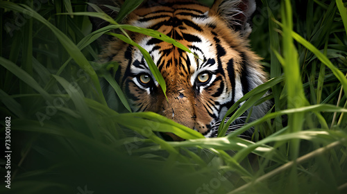 A tiger stalking through the grass. © Muhammad