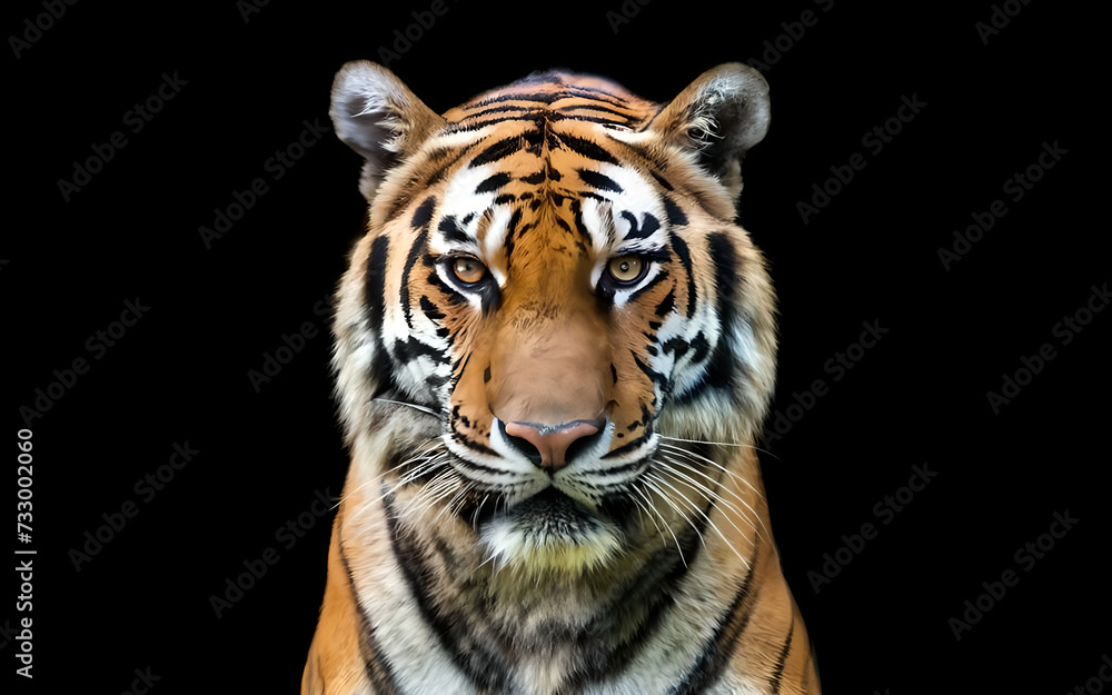 Portrait of a Royal bengal tiger face close view on a isolated black background. Portrait of a Royal bengal tiger face close view on a isolated black background.