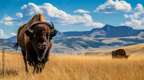 Bison roaming on the plains.