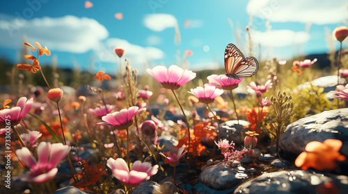 flower and butterfly colorfull pastel nature background 