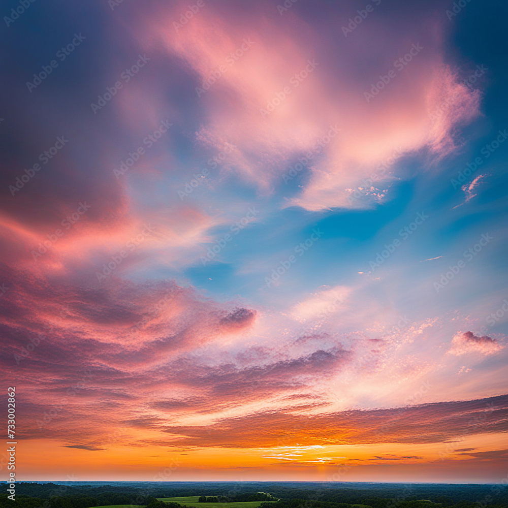 Sky,clouds background and texture. Dramatic amazing sky and clouds from above at sunset. Abstract pastel sky, coluds concept.