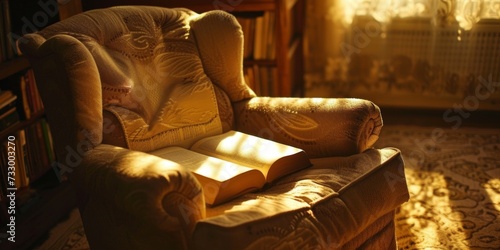A Book Lying open on a cozy Armchair