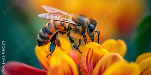 Close-up of a bee pollinating a vibrant flower