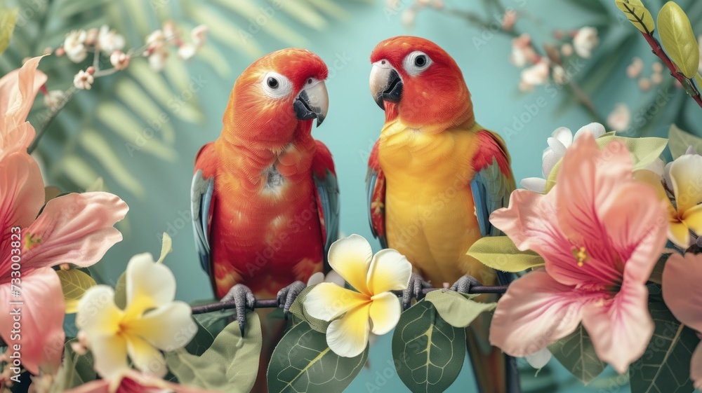 A Pair of Parrots with Feathers That Match the Sorbet Spring Palette