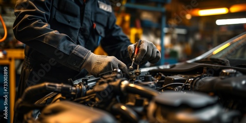 Close-up shot of a mechanics hands