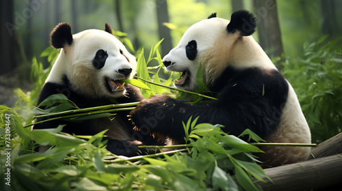 Giant pandas eating bamboo. © Muhammad