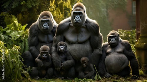 Gorillas in a family gathering.