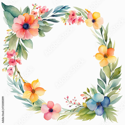 Hand drawn flower flora wreath  border frame  on white background  watercolor vintage style for use.