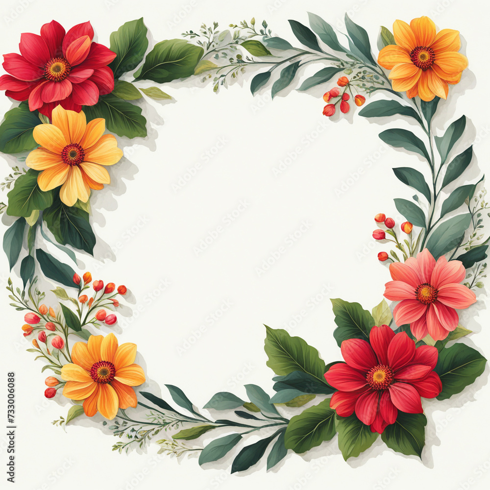 Hand drawn flower,flora wreath, border,frame, on white background, watercolor vintage style for use.
