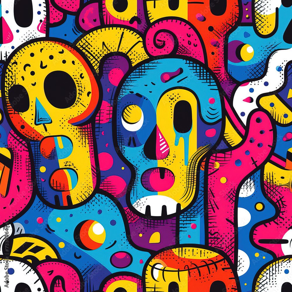 Obraz premium Vampire zombie spooky pop art funky colorful repeat pattern, Halloween cool art repetitive tile