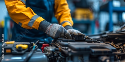 Hands of car mechanic working