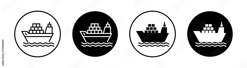 Cargo Ship Vector Line Icon Illustration.