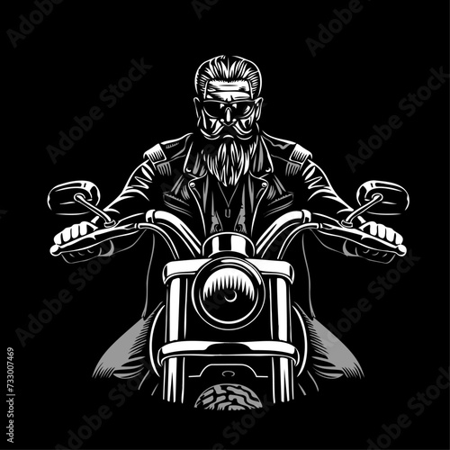 Bearded Biker in Dark Glasses. vector illustration