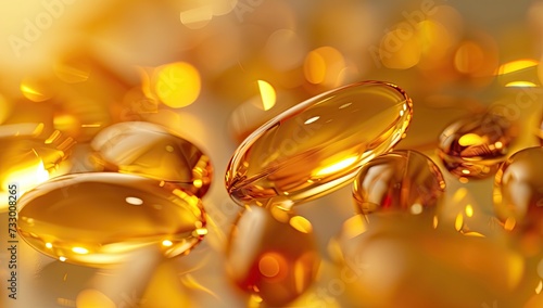 Gel capsules filled with fish oil, a rich source of omega-3 fatty acids, known for their numerous health benefits.