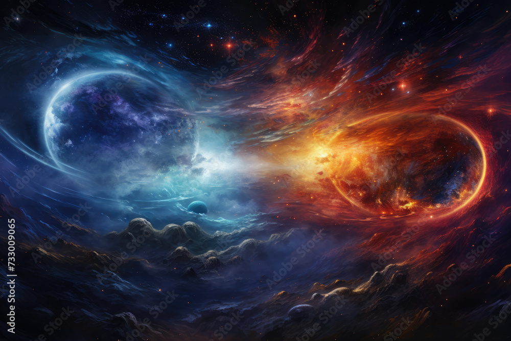 Obraz premium Futuristic sci-fi landscape with alien planet