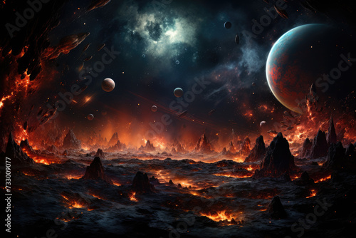 Futuristic sci-fi landscape with alien planet