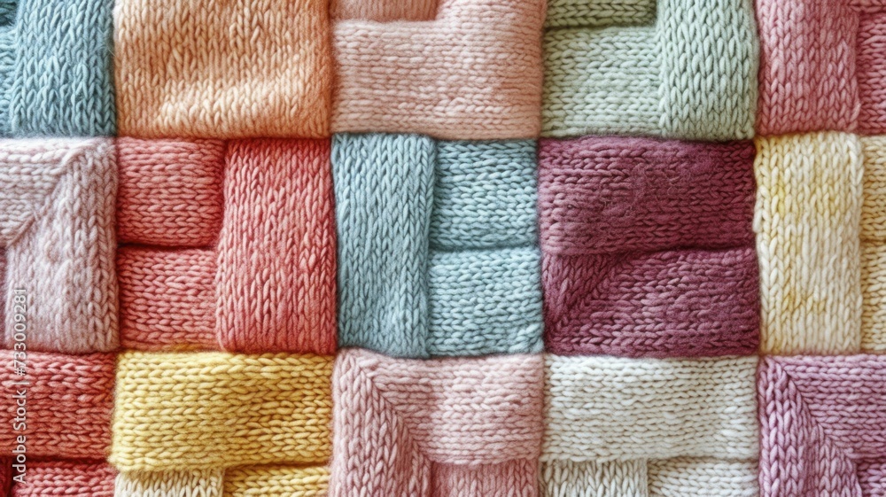 Sorbet Spring Colors Form Textured, Knit Wool Patchwork