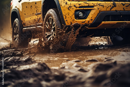 Wheels off road or 4WD car in mud splash © Michael